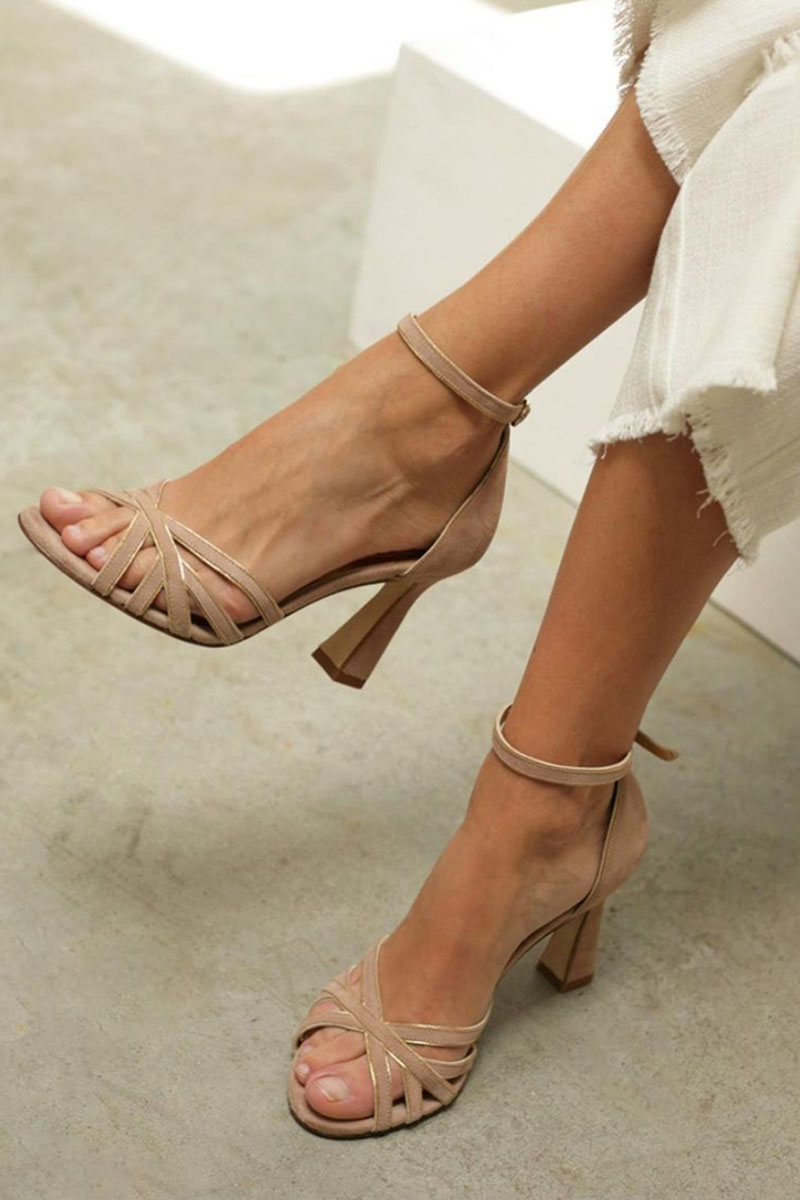 Elviera™ | Patchwork-Sandalen mit runder Spitze und schmalem Absatz
