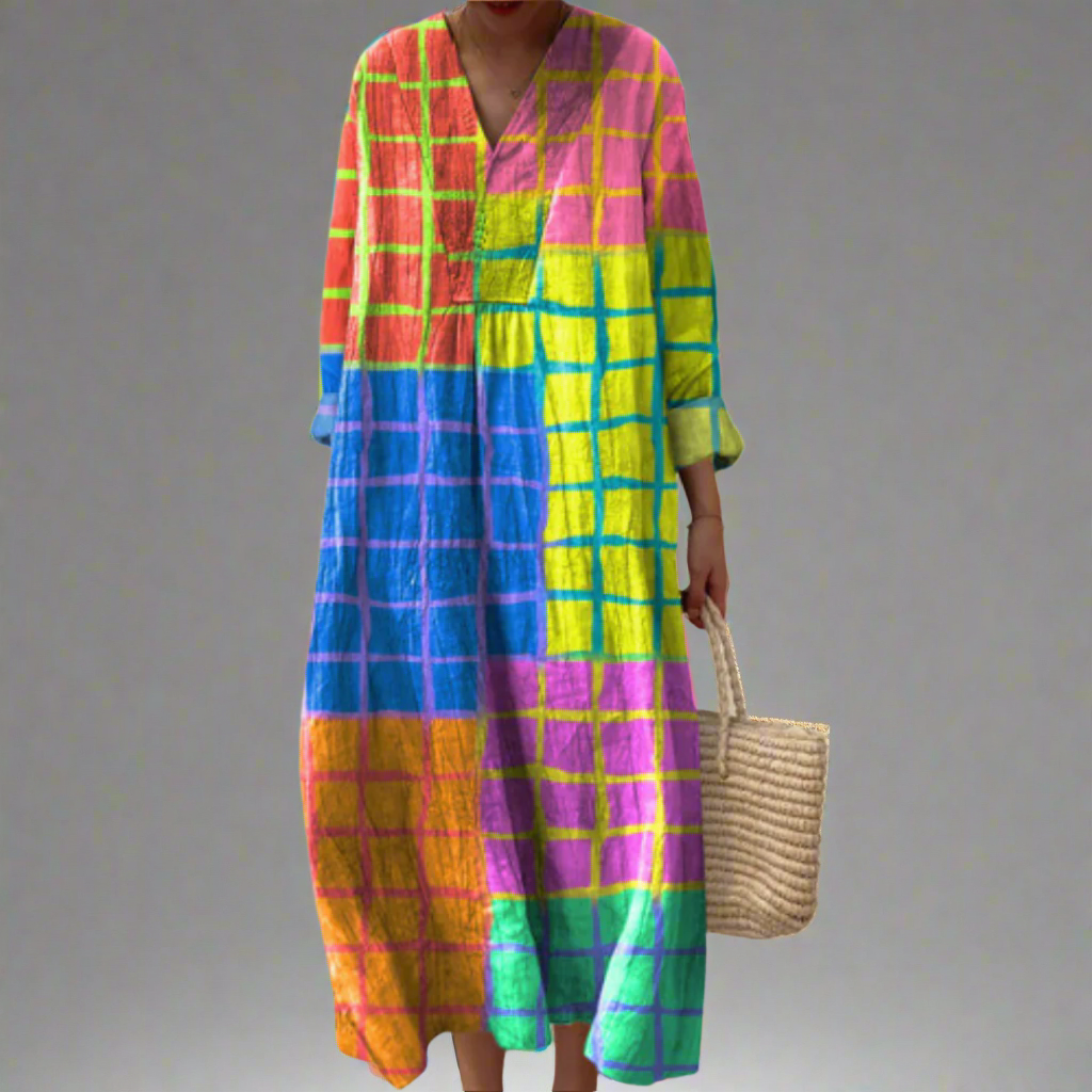 Leona™ | Lebhaftes Karomuster-Maxikleid