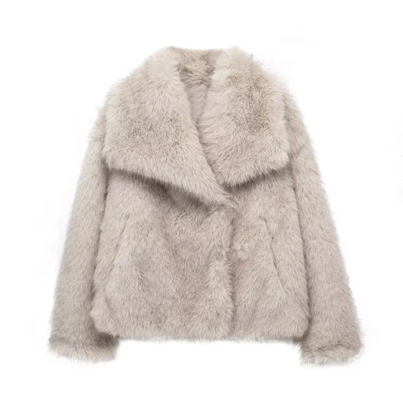 Plüsch-Wintermantel aus Kunstpelz für Damen mit Kapuze und Taschen | Ideal für Herbst/Winter