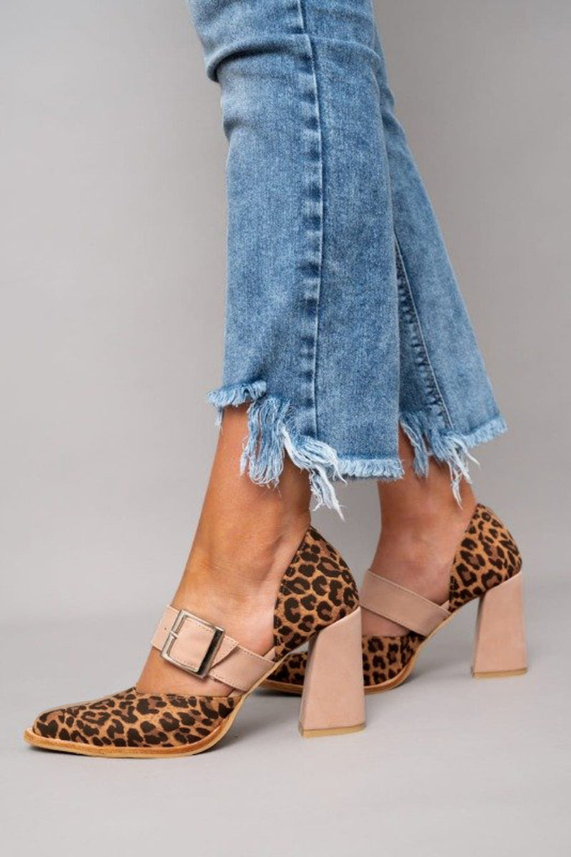 Selveta | Leopard-Daimsandalen mit stabilen Absätzen