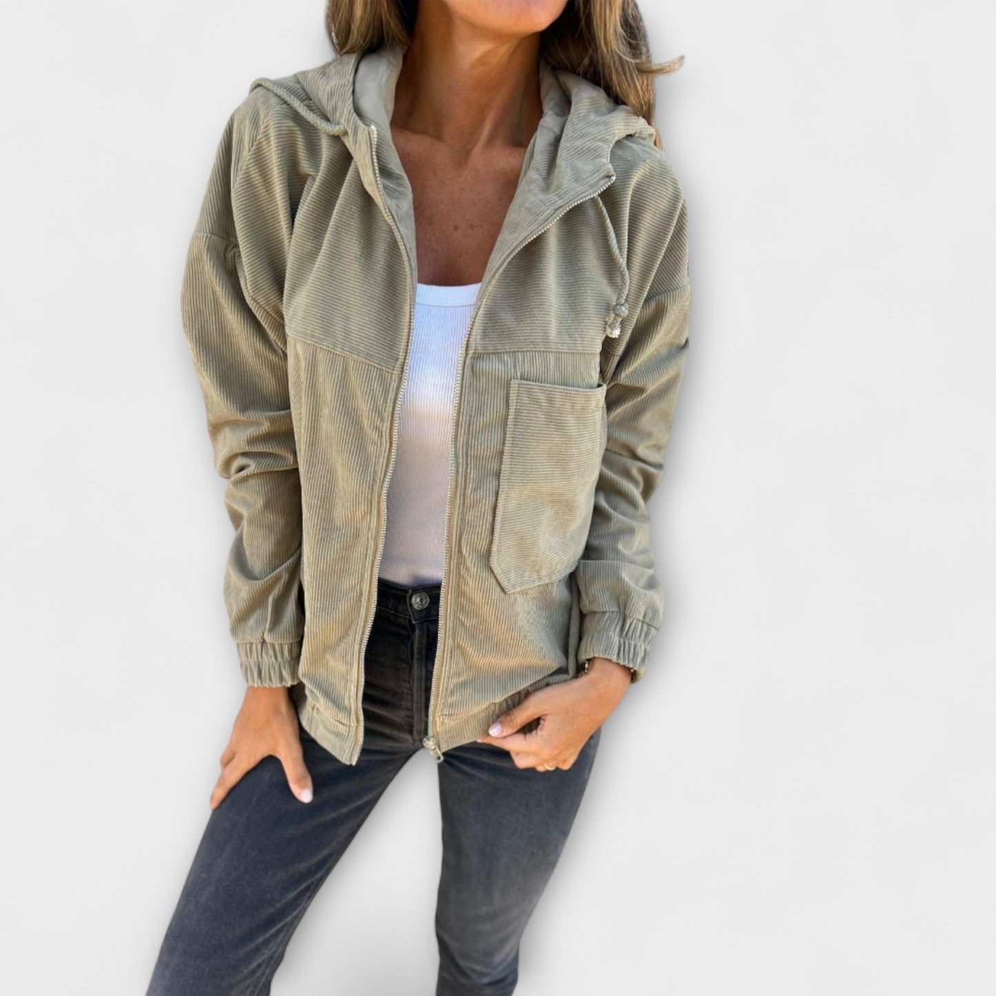 Ella - Kapuzenjacke aus Cord mit Reißverschluss