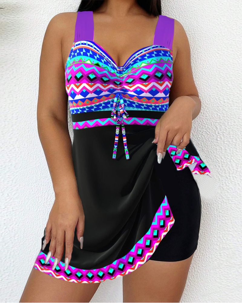Drawstring swimsuit with striped pattern