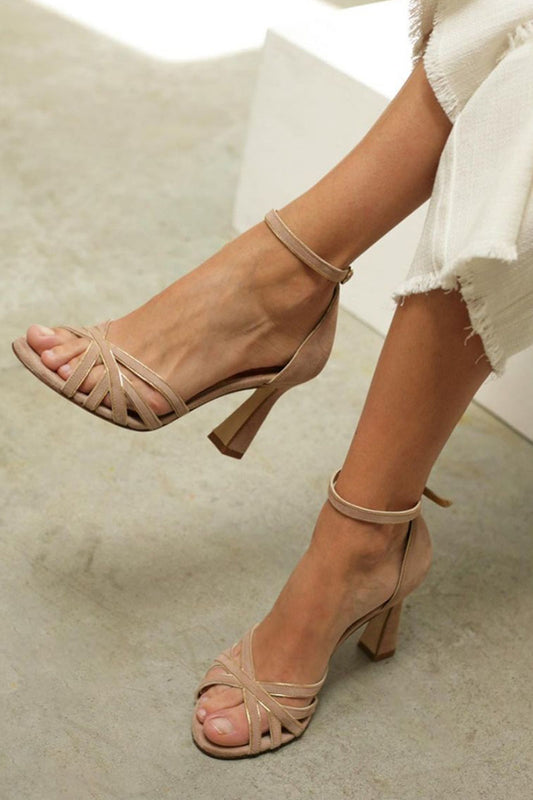 Elviera™ | Patchwork-Sandalen mit runder Spitze und schmalem Absatz
