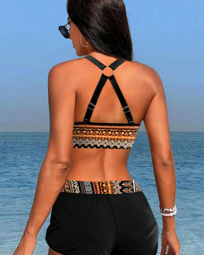High-waisted bikinis with geometric patterns