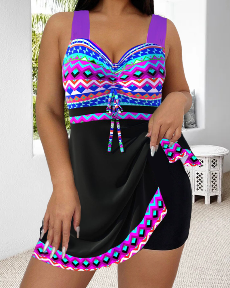Drawstring swimsuit with striped pattern