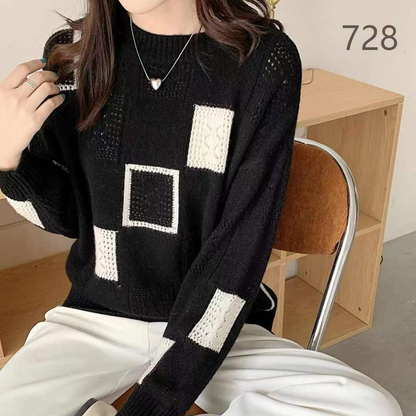 Emma - Geometrischer Gemütlicher Blockpullover