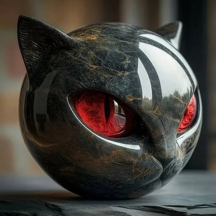 NyxCharm - Mystische Schwarze Katzenkopf Skulptur