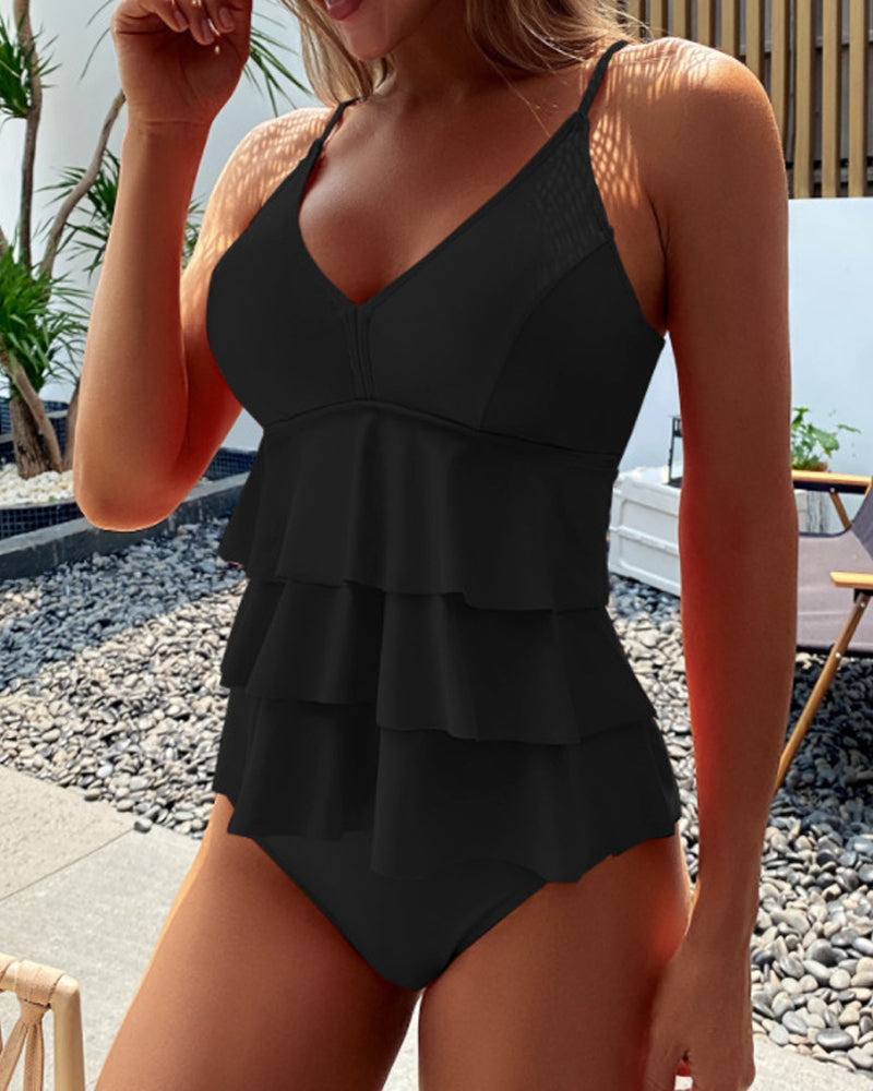 Tankini mit Rüschen in einfarbig