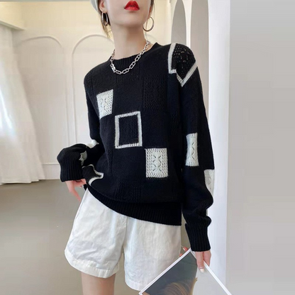Emma - Geometrischer Gemütlicher Blockpullover