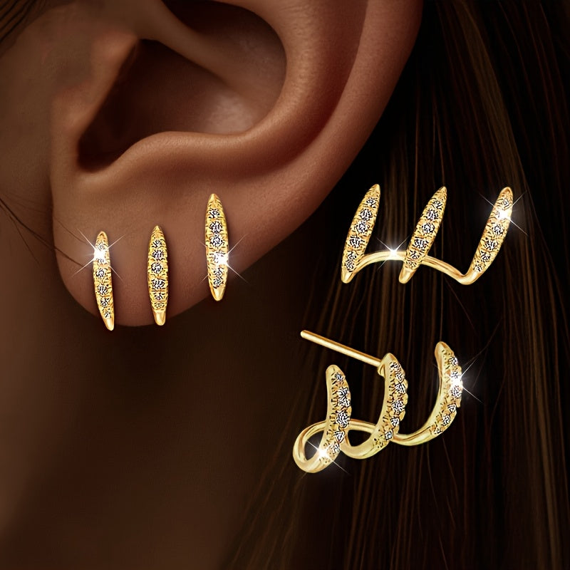Elegante Rhinestone Drei-Krallen Ohrringe