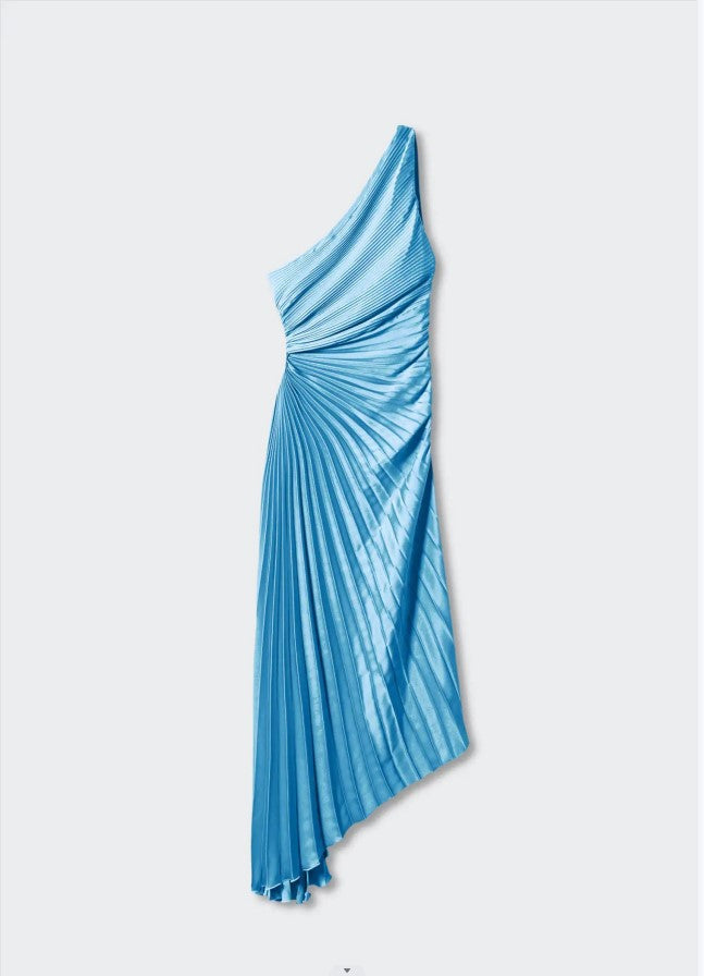 Sylviana - Ein Schulter Falten Midi Kleid