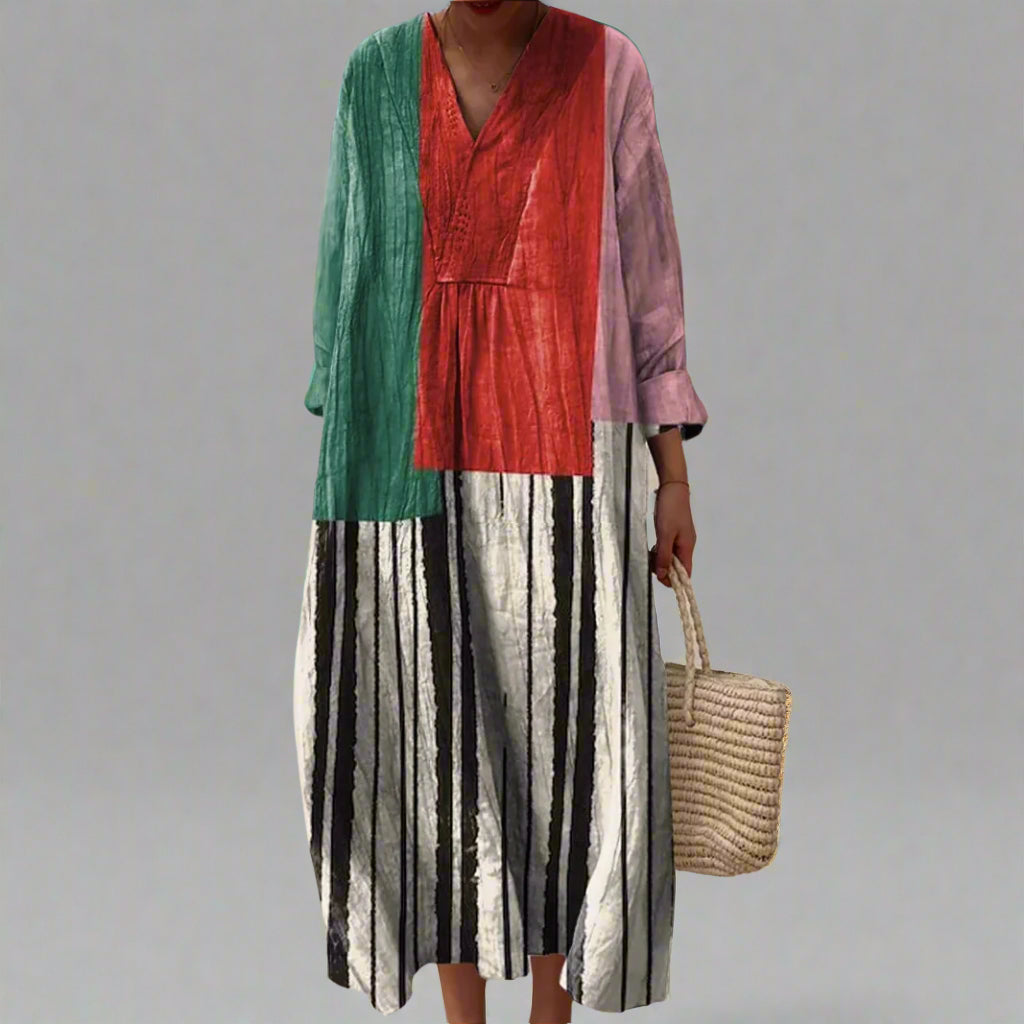 Karin™ | Gestreiftes Maxikleid im Farbblock-Design