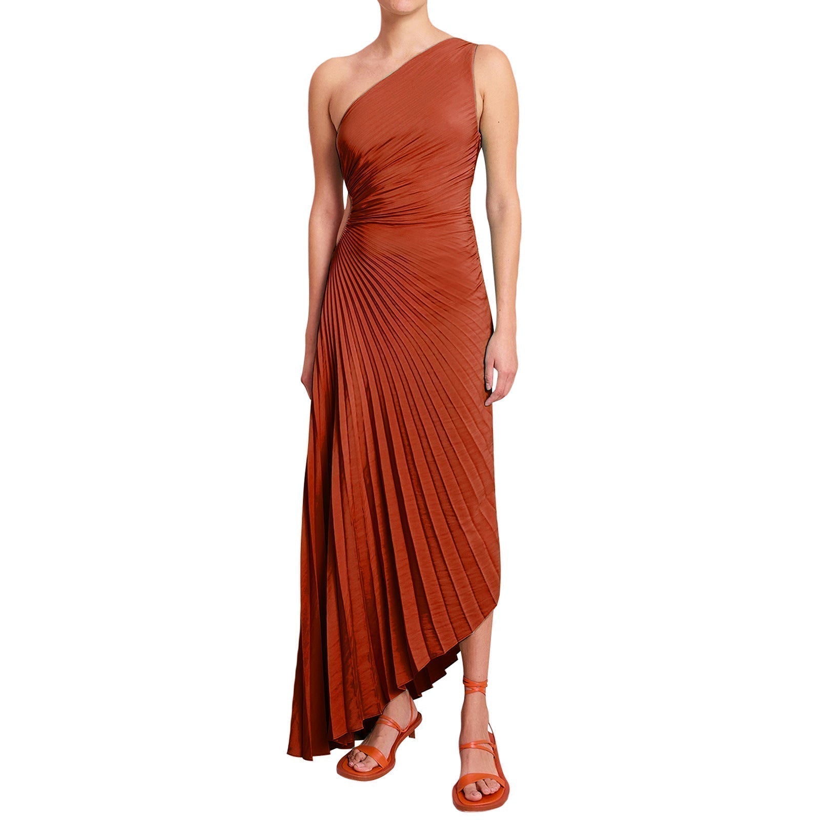 Sylviana - Ein Schulter Falten Midi Kleid