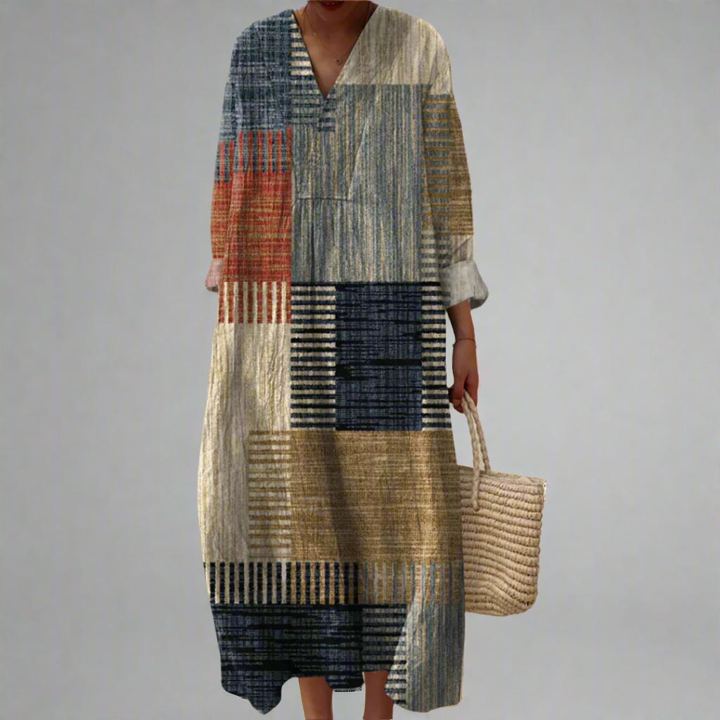 Harriet™ | Lässiges Maxikleid im Patchwork-Stil in Erdtönen