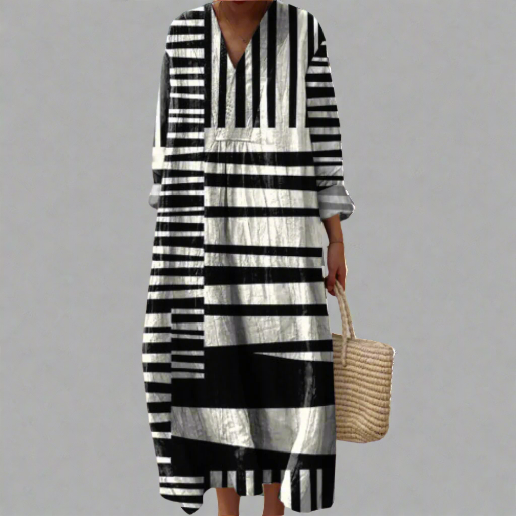 Lydia™ | Fließendes Maxikleid mit monochromen Streifen