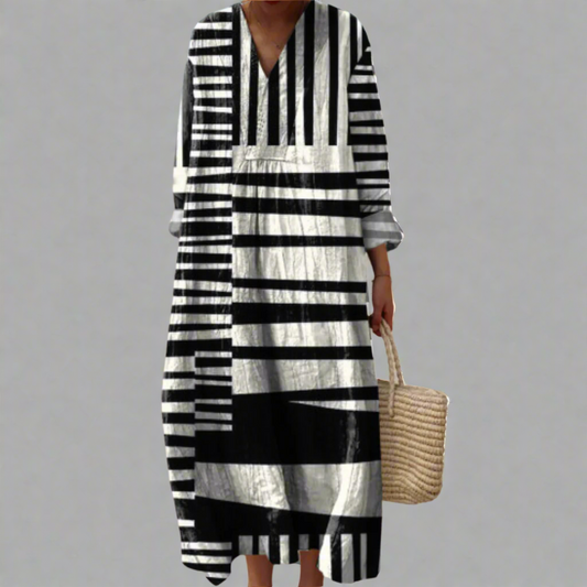Lydia™ | Fließendes Maxikleid mit monochromen Streifen