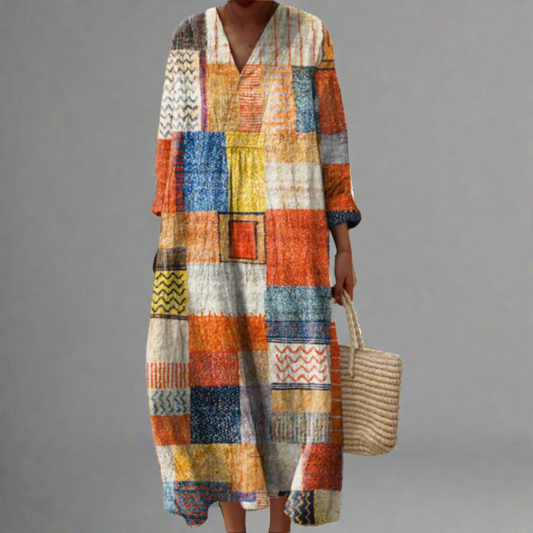 Hazel™ | Patchwork Harmony Boho Maxikleid