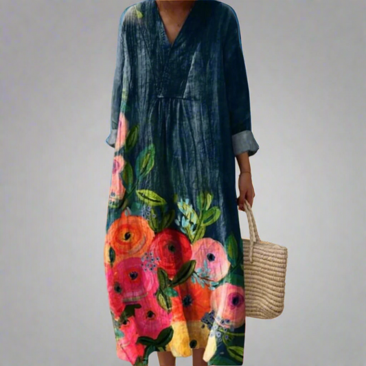 Poppy™ | Aquarell-Blumen Baumwollmaxikleid