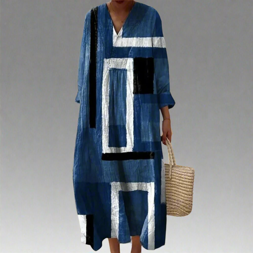 Monique™ | Abstraktes Marineblaues Lockeres Maxi-Kleid