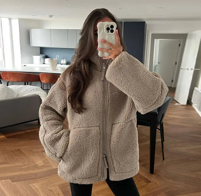 Vintage Stehkragen Jacke mit Knopfverschluss & Taschen | Ideal für Herbst & Winter