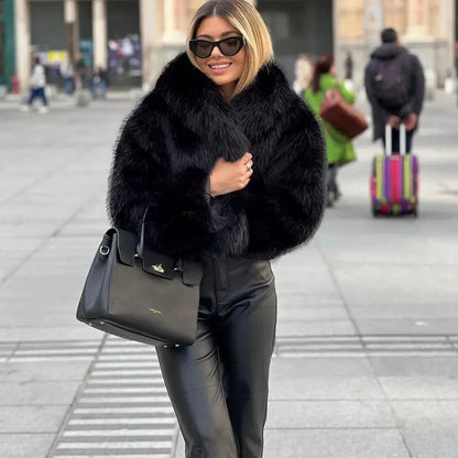 Plüsch-Wintermantel aus Kunstpelz für Damen mit Kapuze und Taschen | Ideal für Herbst/Winter