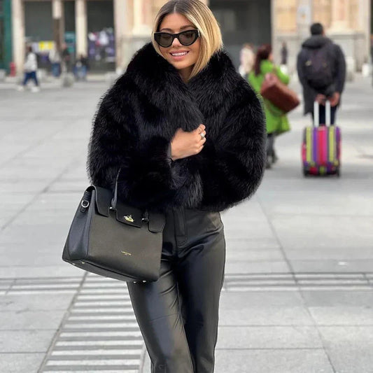Plüsch-Wintermantel aus Kunstpelz für Damen mit Kapuze und Taschen | Ideal für Herbst/Winter