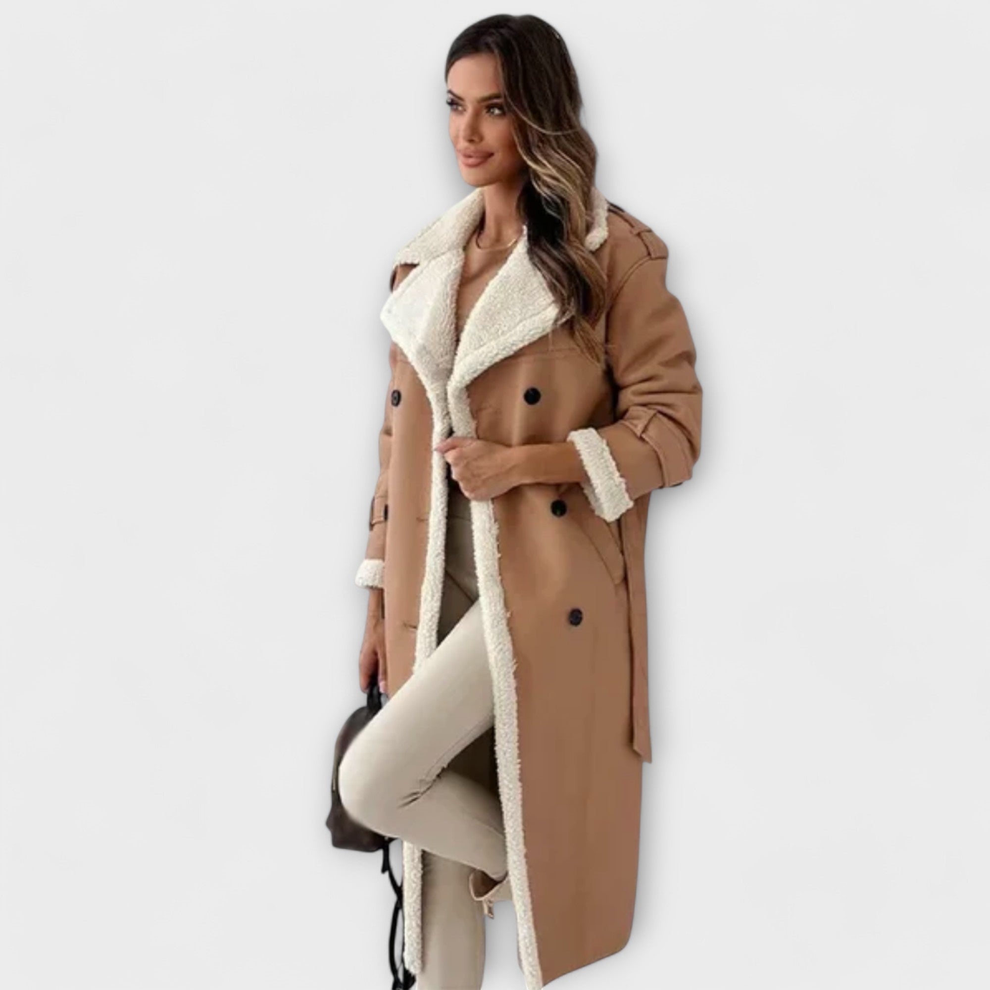 Maria – Lange klassische Jacke mit Fleecefutter und Teddykragen