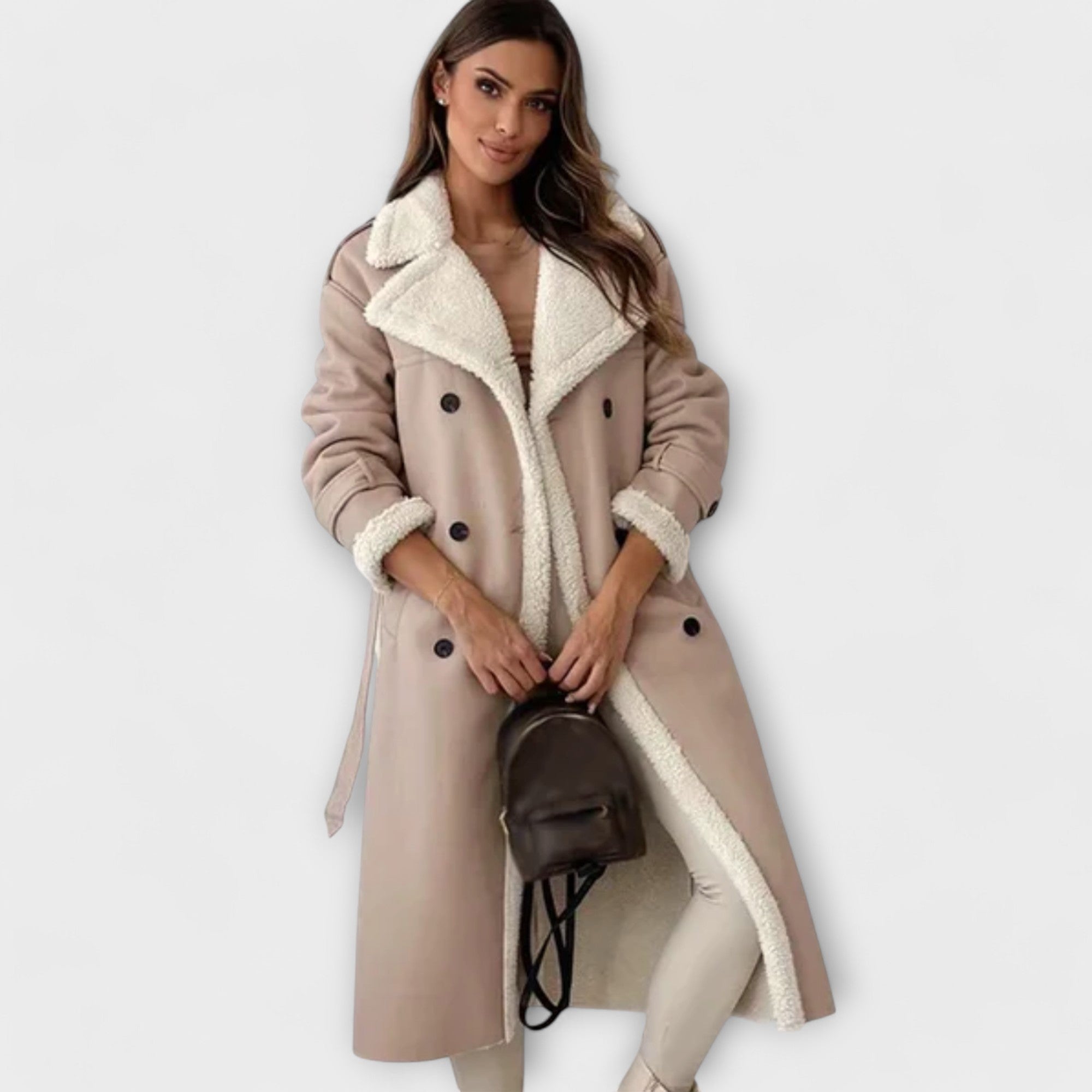Maria – Lange klassische Jacke mit Fleecefutter und Teddykragen