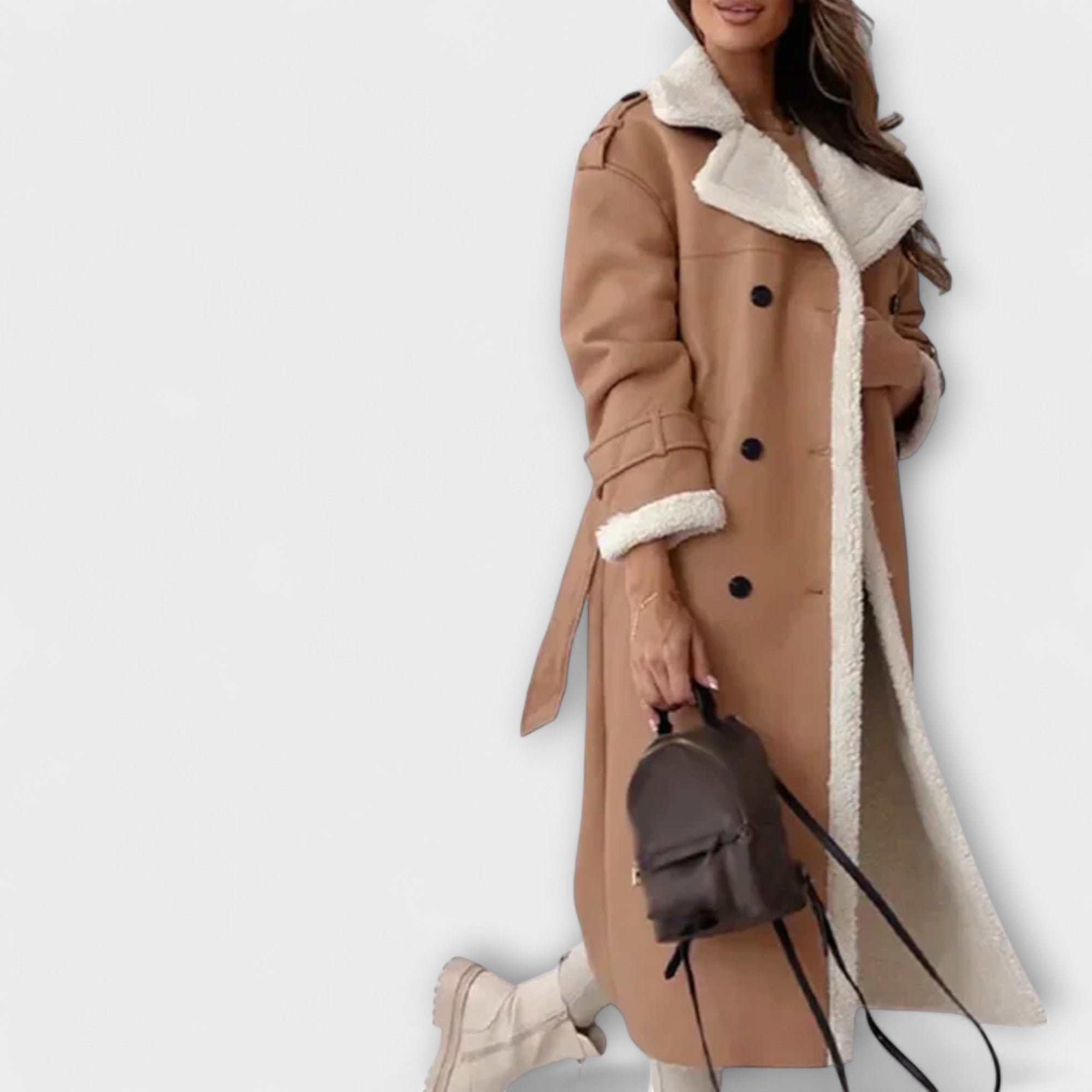 Maria – Lange klassische Jacke mit Fleecefutter und Teddykragen