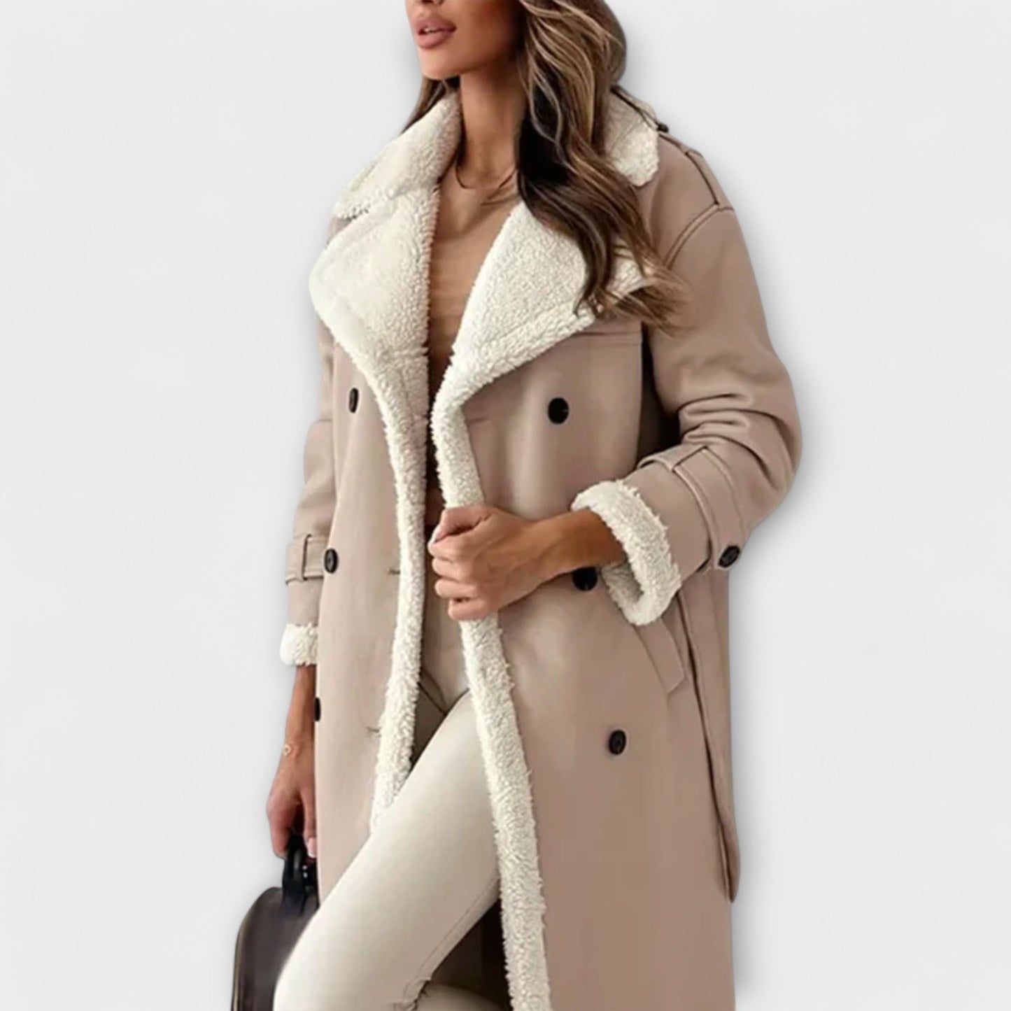 Maria – Lange klassische Jacke mit Fleecefutter und Teddykragen