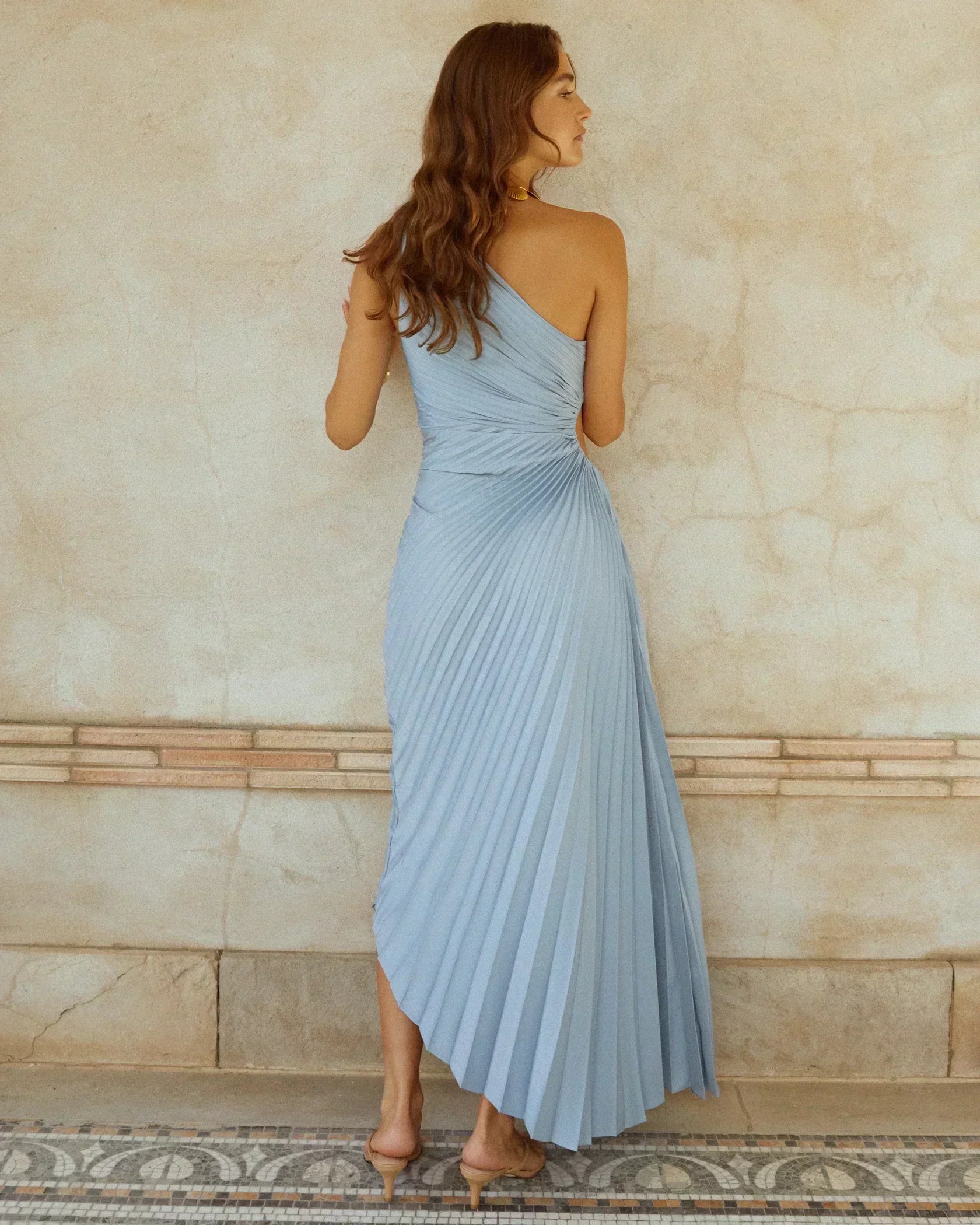 Delfina - Satin Ein-Schulter Falten Abendkleid