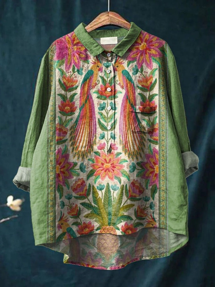 Lina Lebhaftes Blumenstickerei Shirt