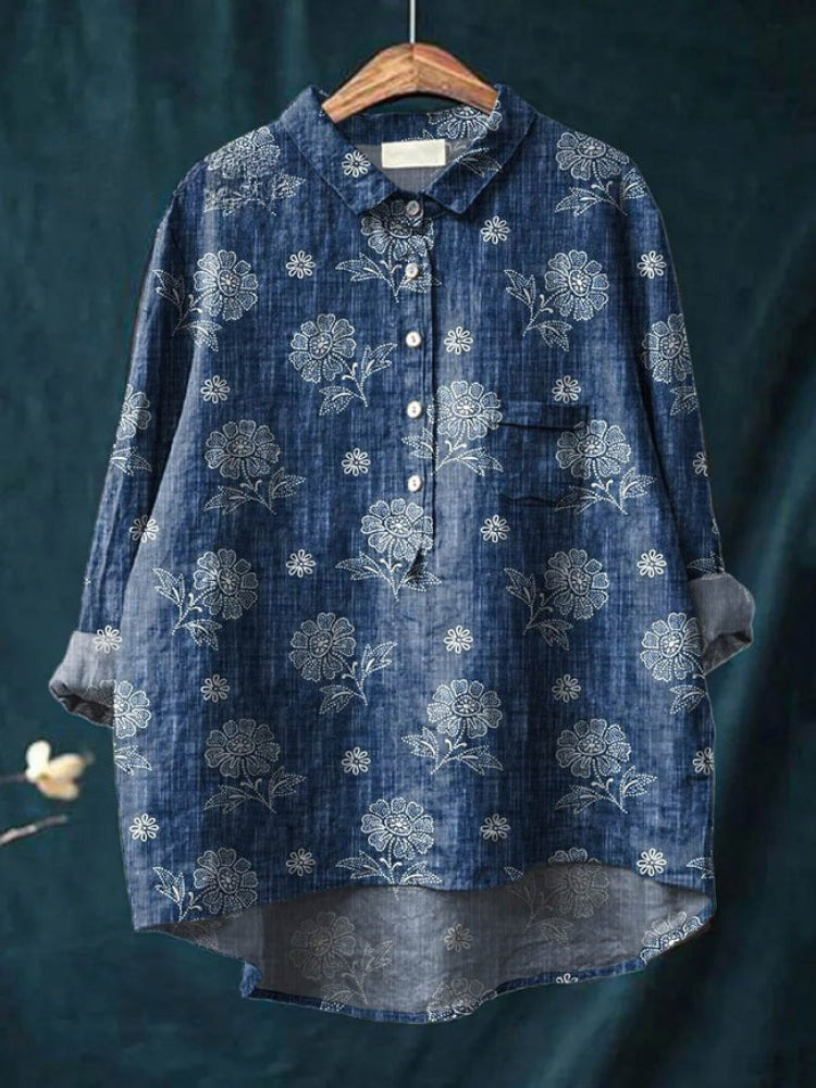 Lina Lebhaftes Blumenstickerei Shirt