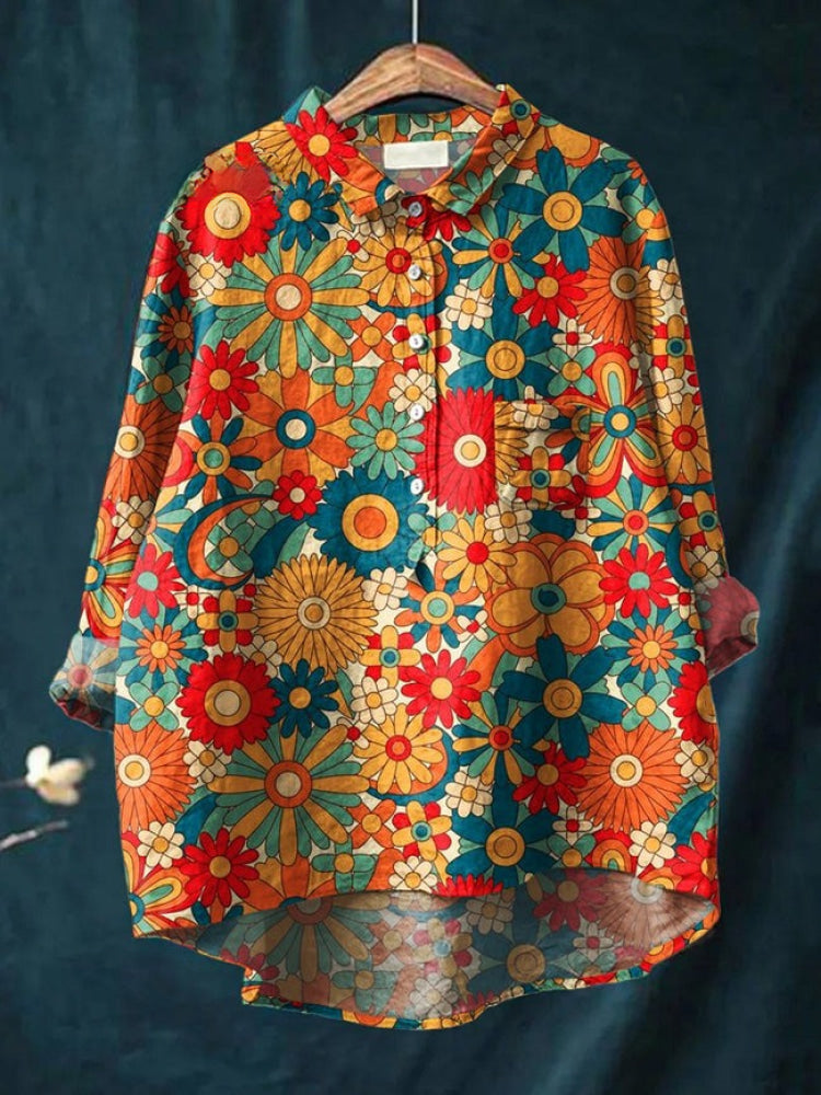 Lina Lebhaftes Blumenstickerei Shirt