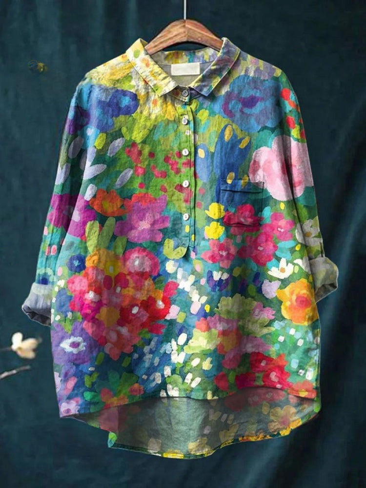 Lina Lebhaftes Blumenstickerei Shirt