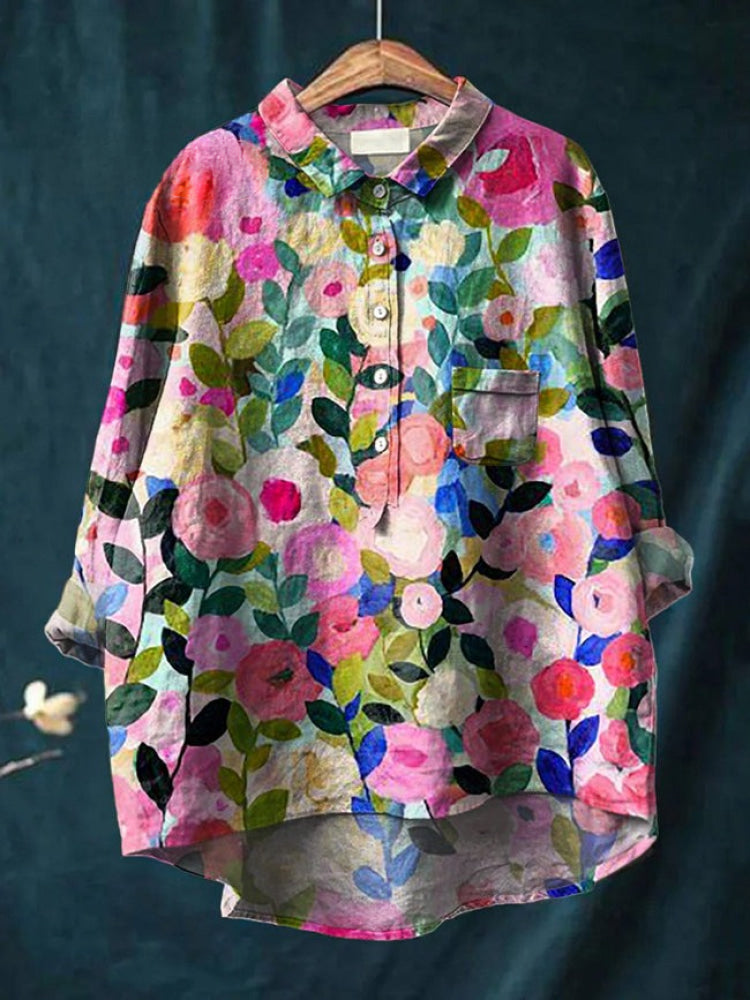 Lina | Lebhaftes Blumenstickerei Shirt