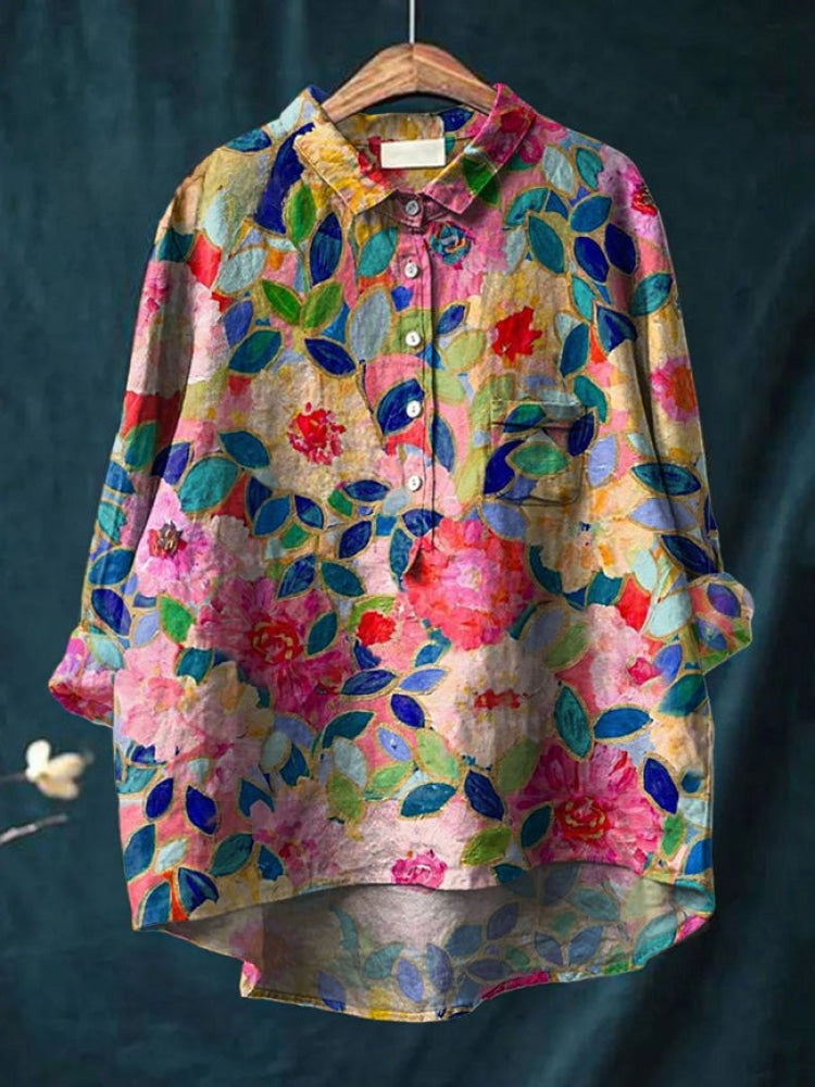 Lina Lebhaftes Blumenstickerei Shirt