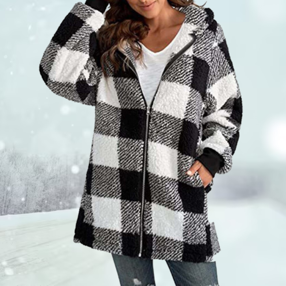 Kariertes Winterjacke mit Kapuze und Taschen | Ideal für den Winter