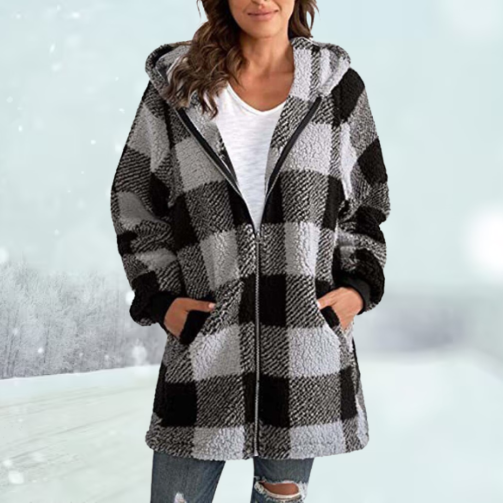 Kariertes Winterjacke mit Kapuze und Taschen | Ideal für den Winter