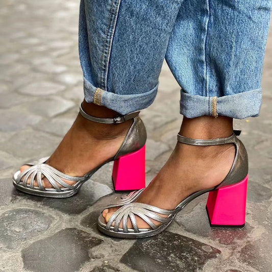 Seraphina™ | Glänzende Sandalen mit dickem Absatz und eleganter Schnalle
