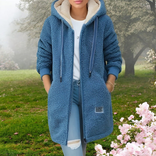 Damen Fleecejacke mit Kapuze & Taschen – Weich, Warm, Reißverschluss - Ideal für Herbst & Winter