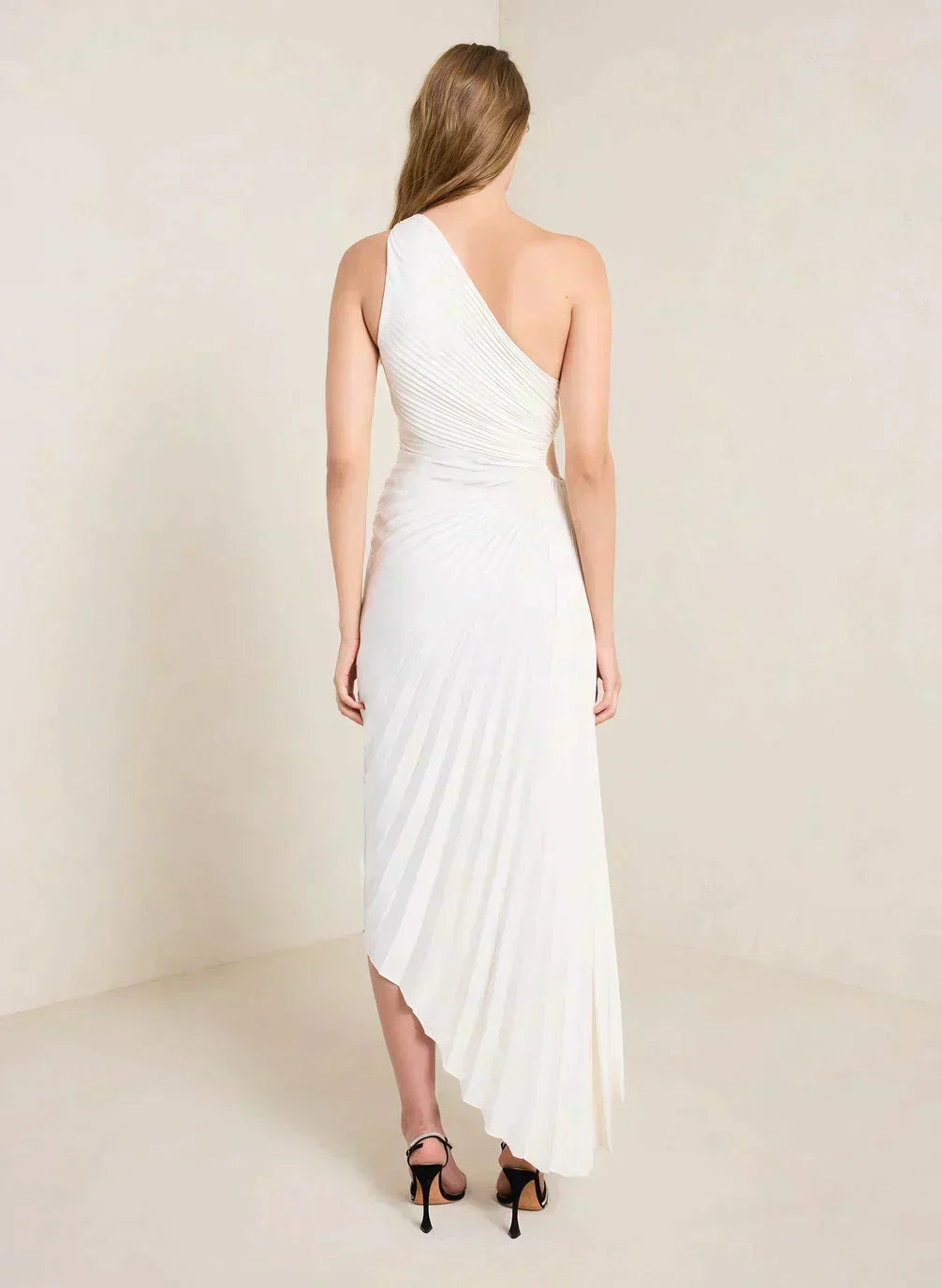 Sylviana - Ein Schulter Falten Midi Kleid