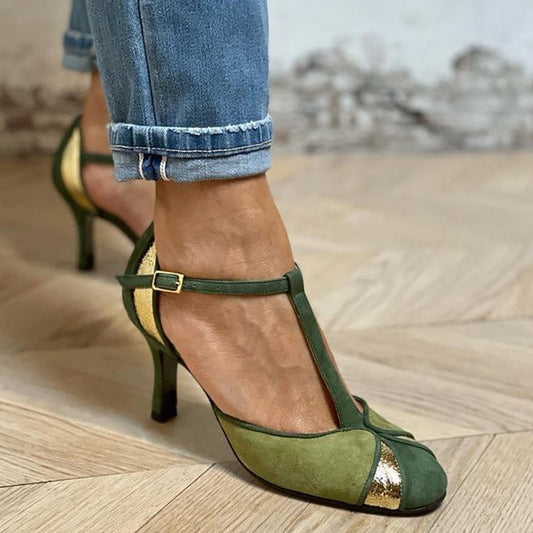 Taviana | Patchwork-Pumps mit T-Riemen und geschlossenem Zehenbereich
