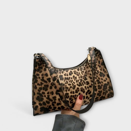 Nora. - Schultertasche im französischen Stil mit Leopardenmuster