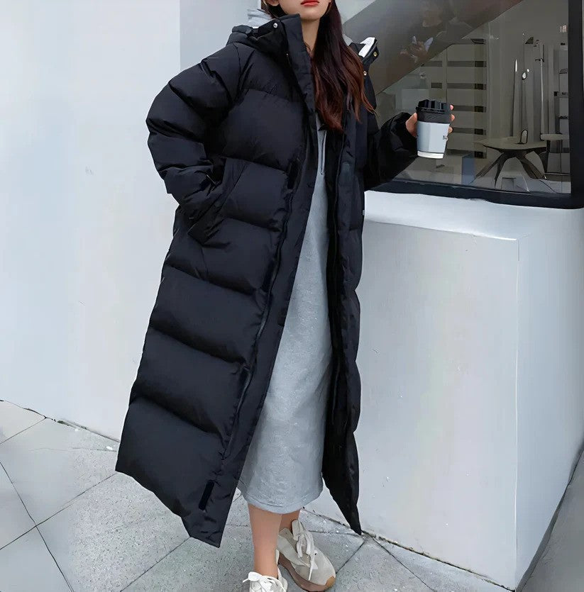 Lange Damen-Daunenjacke für den Winter mit optimaler Wärme und Bewegungsfreiheit | Ideal für Winter