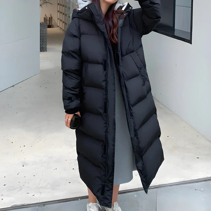 Lange Damen-Daunenjacke für den Winter mit optimaler Wärme und Bewegungsfreiheit | Ideal für Winter