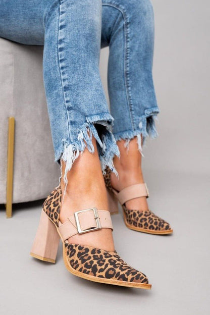 Selveta | Leopard-Daimsandalen mit stabilen Absätzen