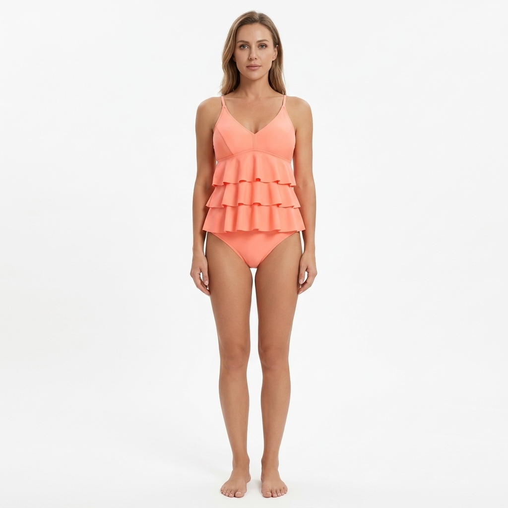 Tankini mit Rüschen in einfarbig