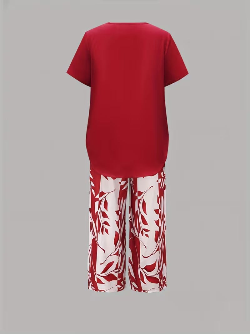 Avy™ | Lässiges Zweiteiliges Set mit Blattdruck